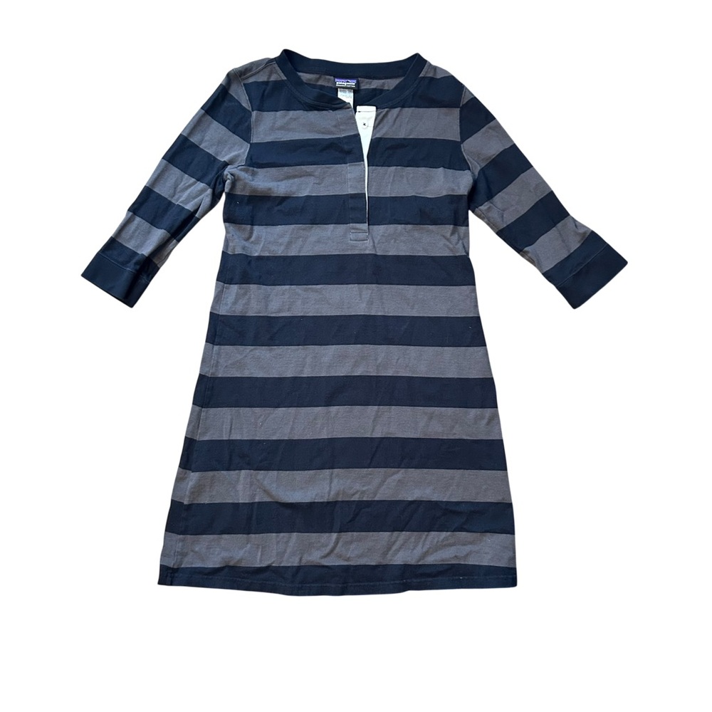 Patagonia‎ Womens Medium 3/4-Sleeved Sender Rugby Henley Stripe Dress Gray Black